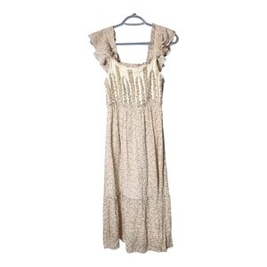 Jessica Simpson Floral Ruffled Shoulder Smocked Maxi Dress Size Large Cottage